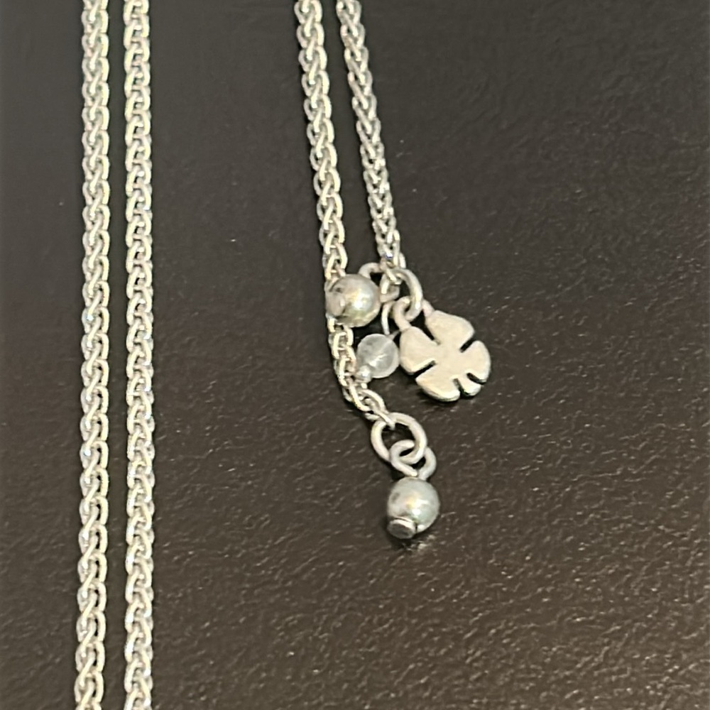 Adjustable length Lucky Brand Chain Necklace with Fringe #141. Silver tone - Picture 4 of 5